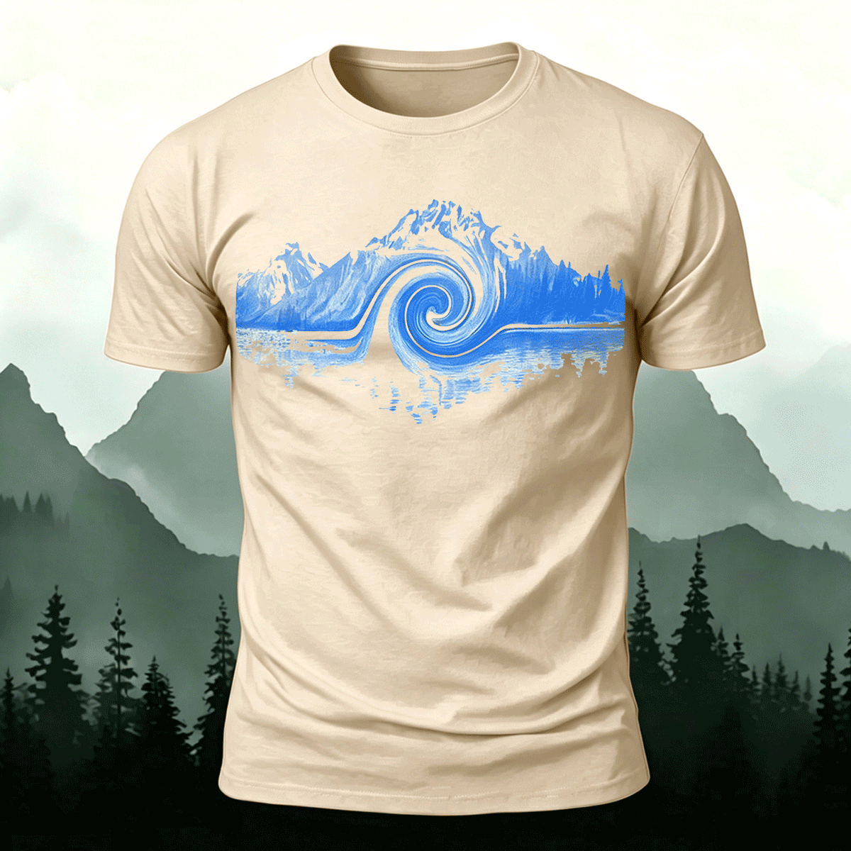 Abstract Landscape Print Premium Cotton Casual T-Shirt Beige