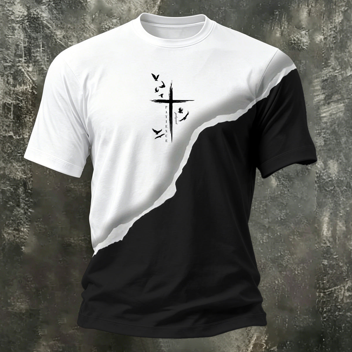Cross Black and White Colorblock Trendy Casual T-Shirt