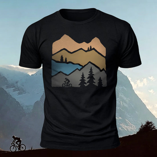 Mountain Biking Print Outdoor Casual Cotton T-Shirt Black