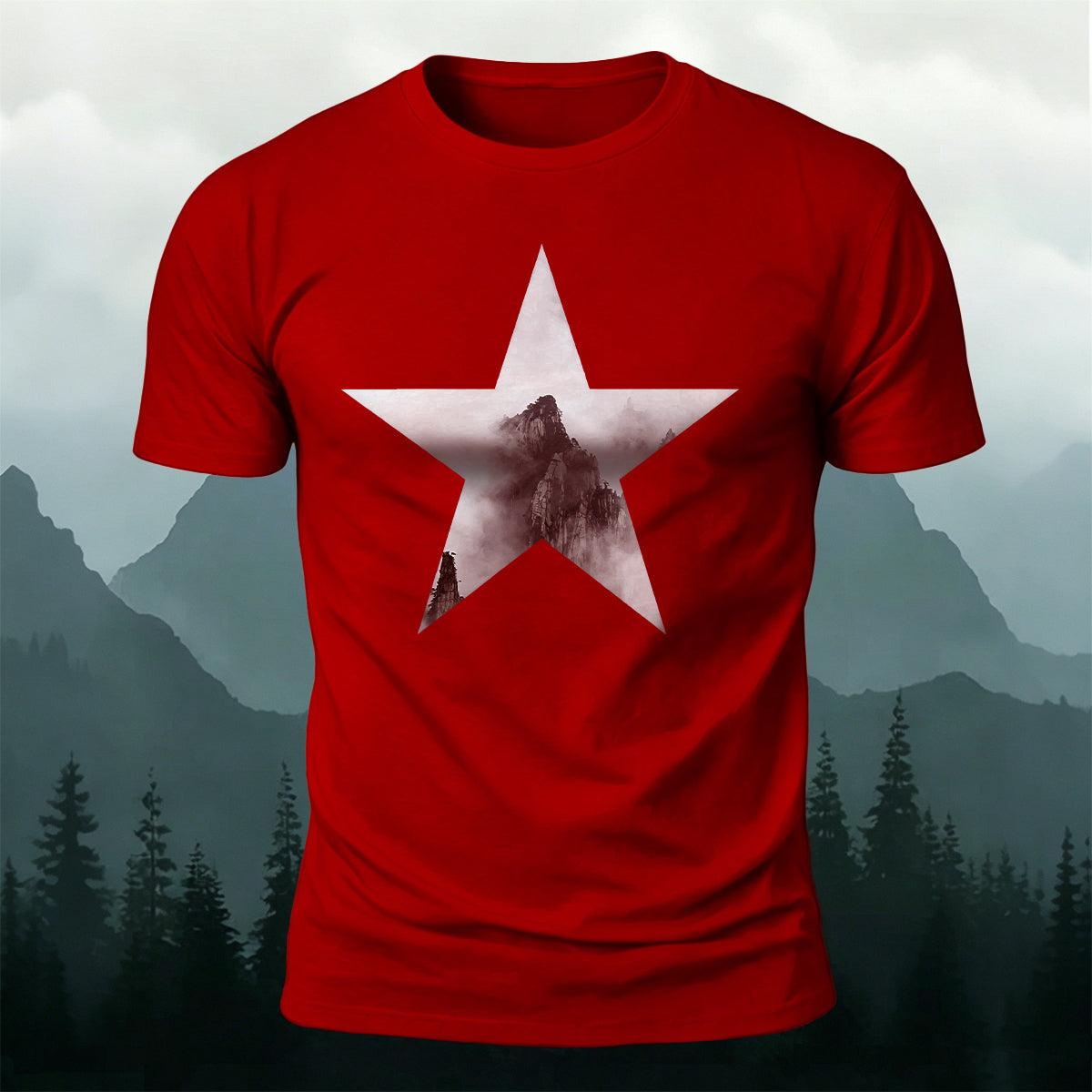 Five-Pointed Star Forest Casual Cotton T-Shirt