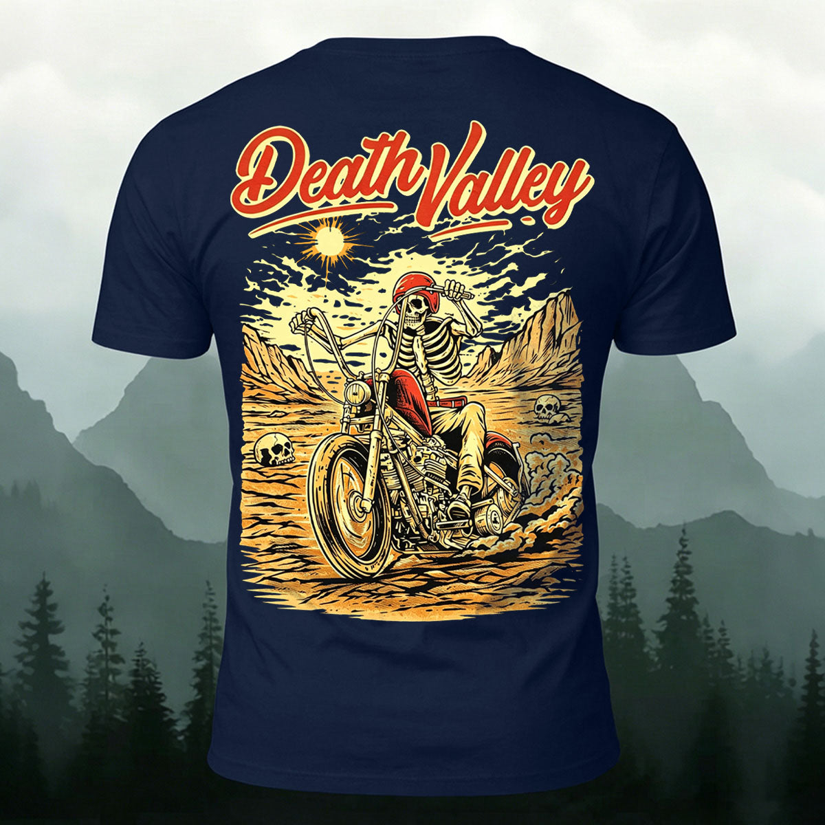 Motorcycle Skeleton Print Casual Cotton T-Shirt