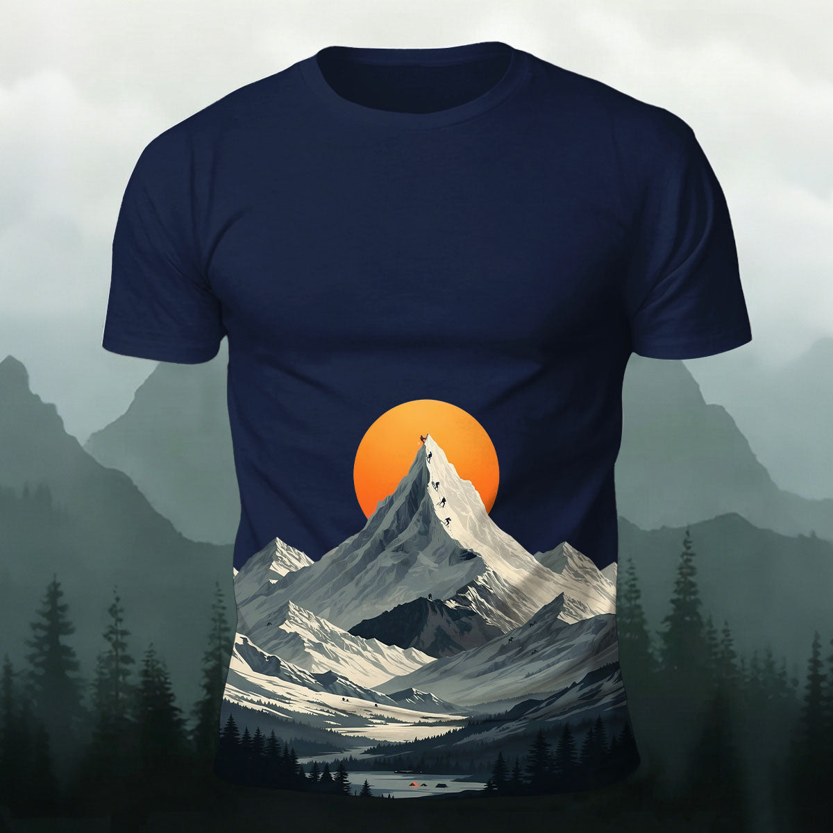 Snow-Capped Mountain Sunrise Print Comfortable Cotton T-Shirt