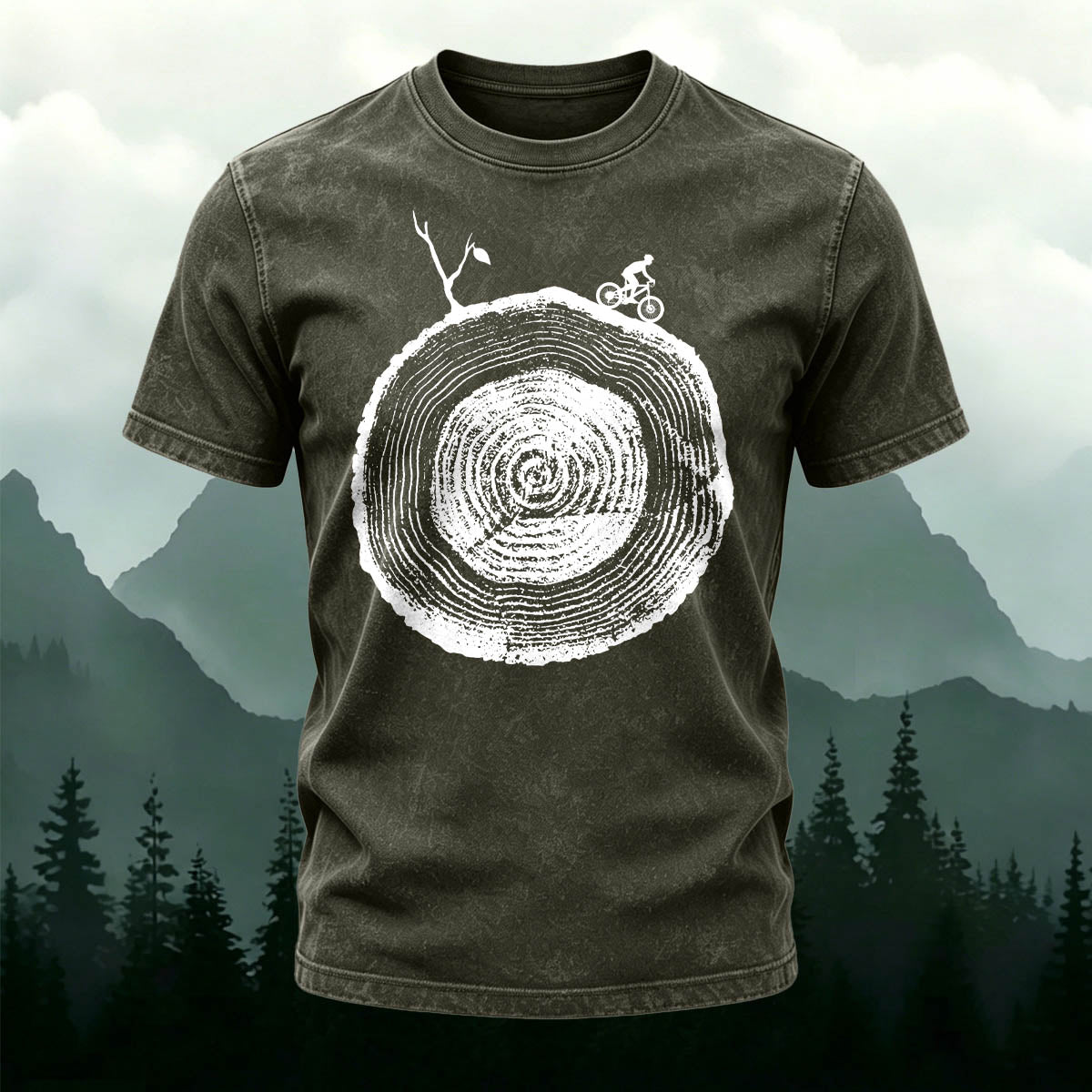 Artistic Tree Root Cycling Casual Washed Cotton Tee