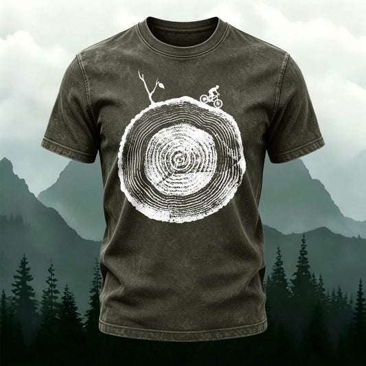 Artistic Tree Root Cycling Casual Washed Cotton Tee