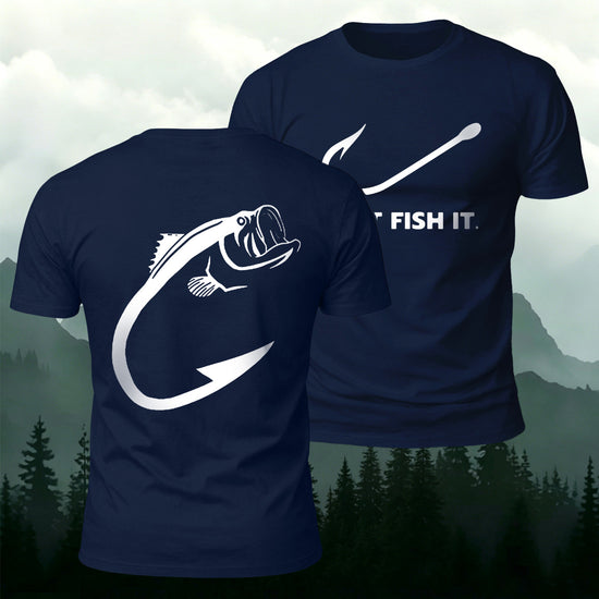 Fish and Hook Pattern Outdoor Style Casual T-Shirt Navy
