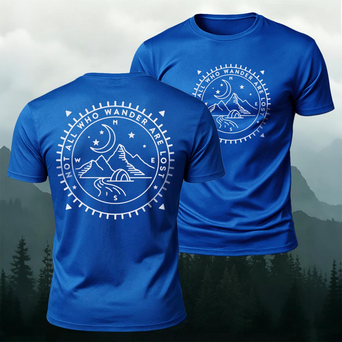 Nighttime Mountain Print Casual Cotton T-Shirt