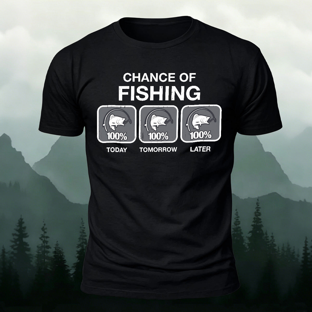 Fun Fishing Printed Casual Skin-friendly T-shirt Black 2