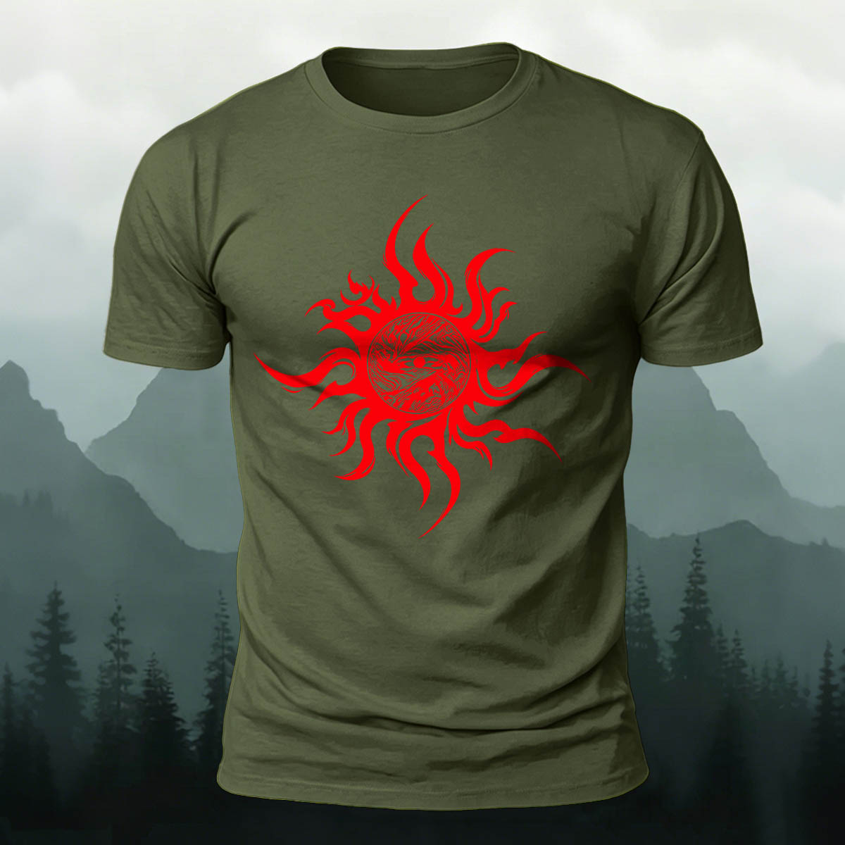 Artistic Sun Print Casual 100% Cotton T-Shirt
