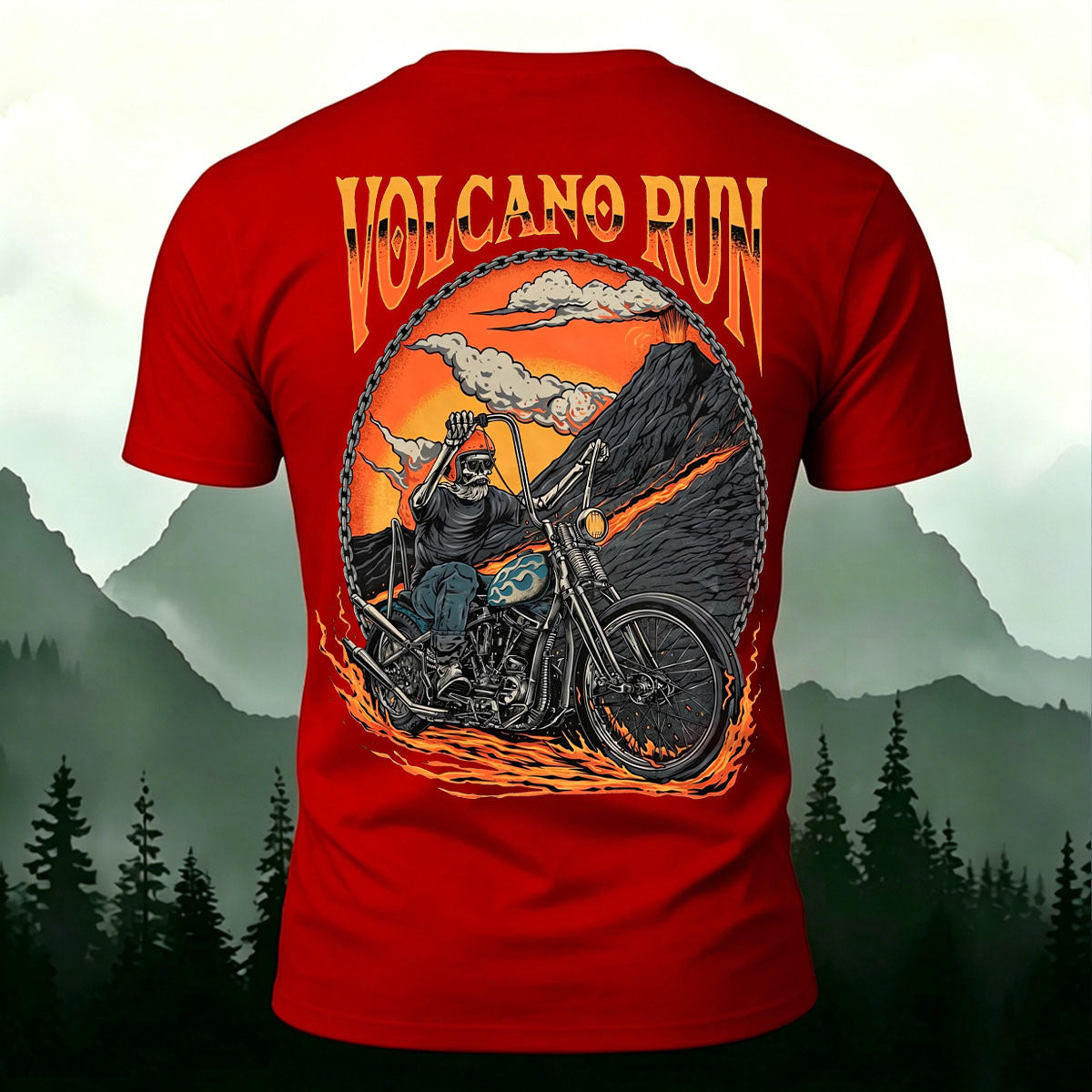 Skeleton Volcano Cycling Casual Cotton T-Shirt