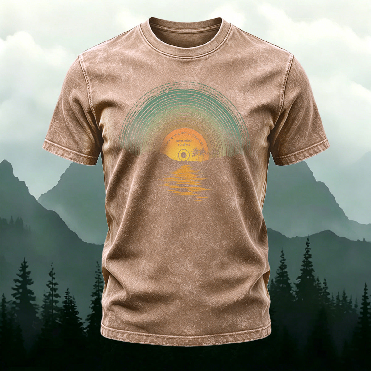 Sunset Pattern Street Casual Washed Cotton T-Shirt