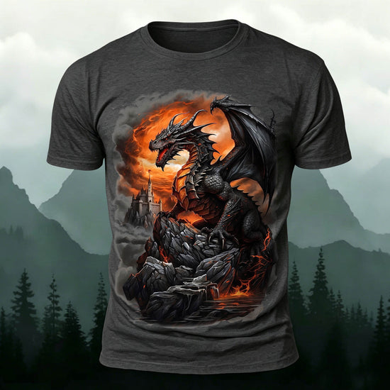 Dark Dinosaur Print Casual Crew Neck T-Shirt Dark Grey