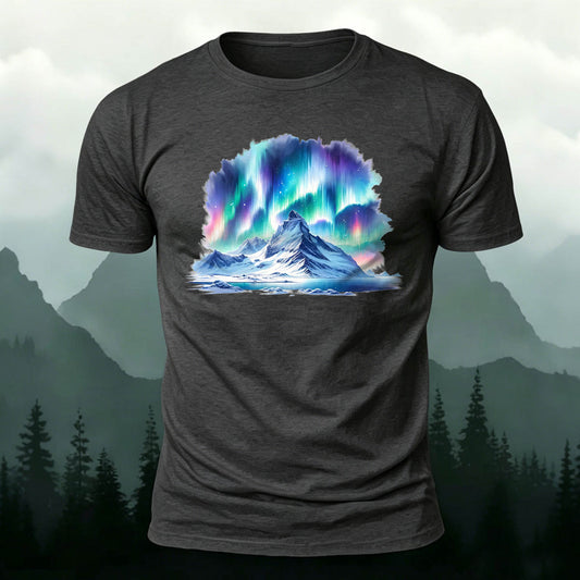 Soft Cotton Iceberg Aurora Print Round-Neck Casual T-Shirt