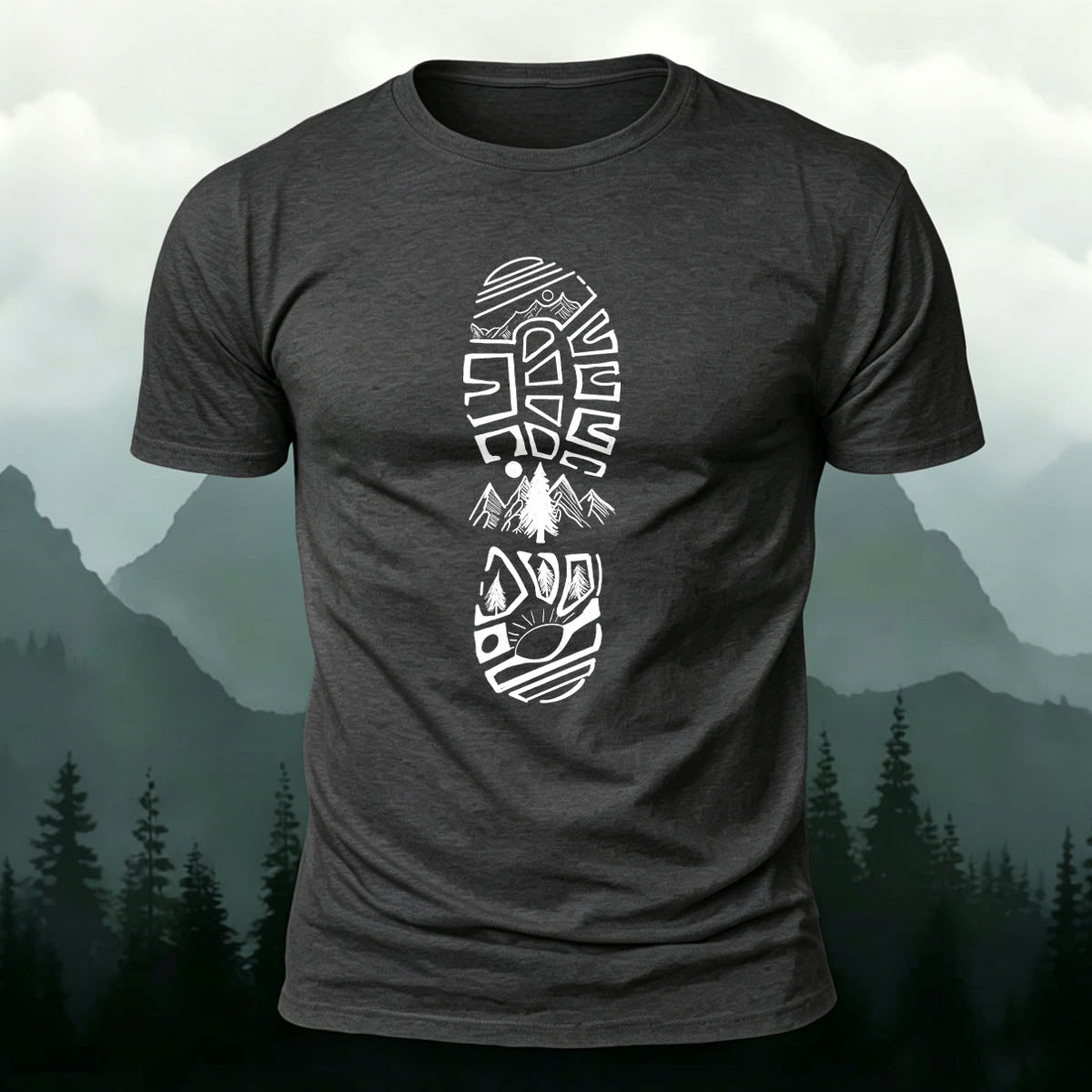 Adventure Snow Footprints Casual Cotton T-Shirt