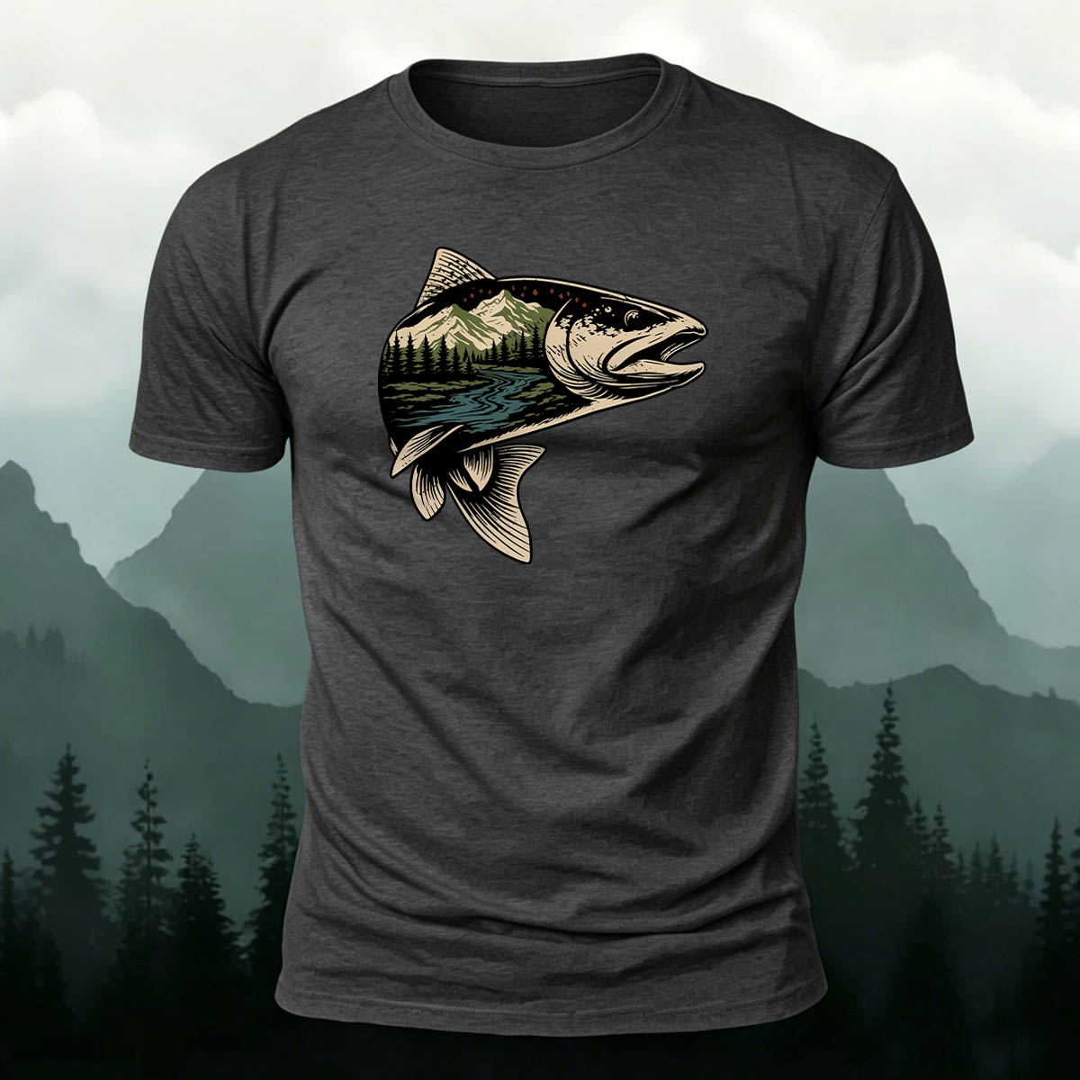 Trout Scenic Pattern Simple Casual Cotton T-Shirt