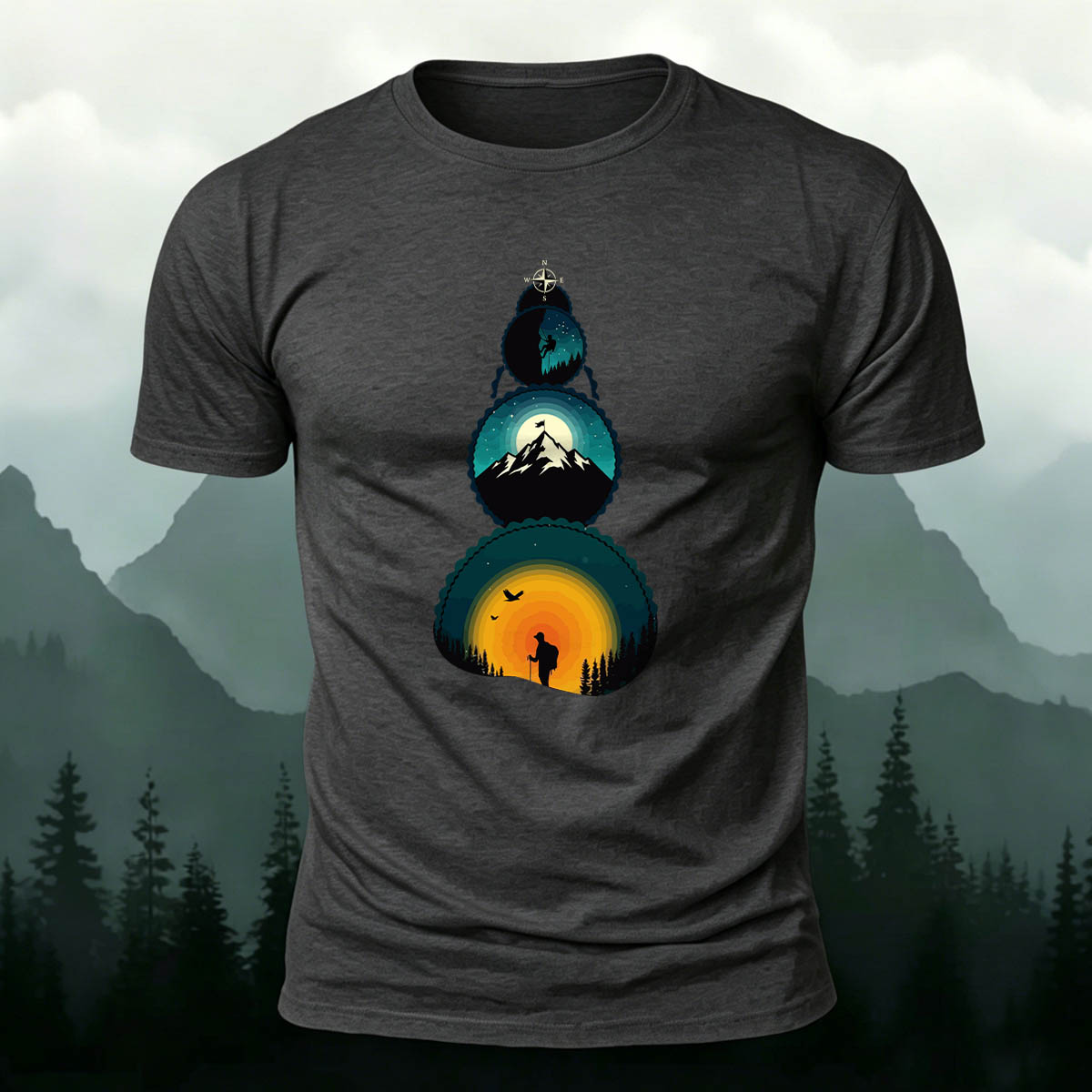 Art of the Snow-Capped Peaks Printed Casual Cotton Tee