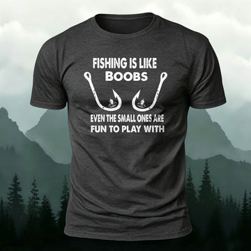 Combed Cotton Fishing Hook Print Casual T-Shirt