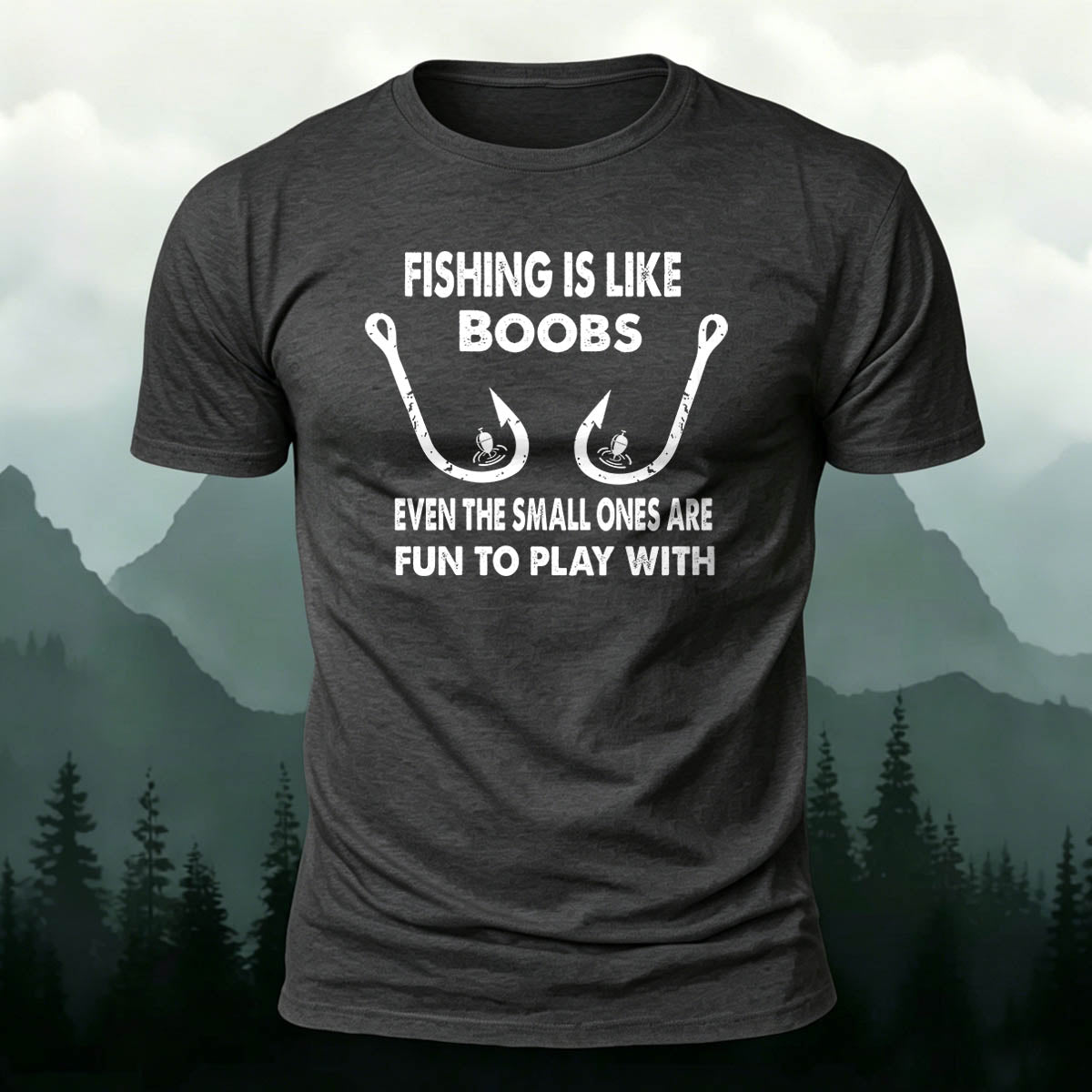 Combed Cotton Fishing Hook Print Casual T-Shirt