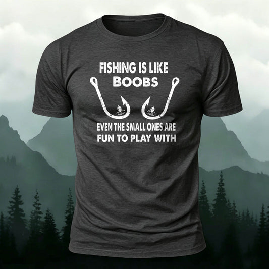 Combed Cotton Fishing Hook Print Casual T-Shirt