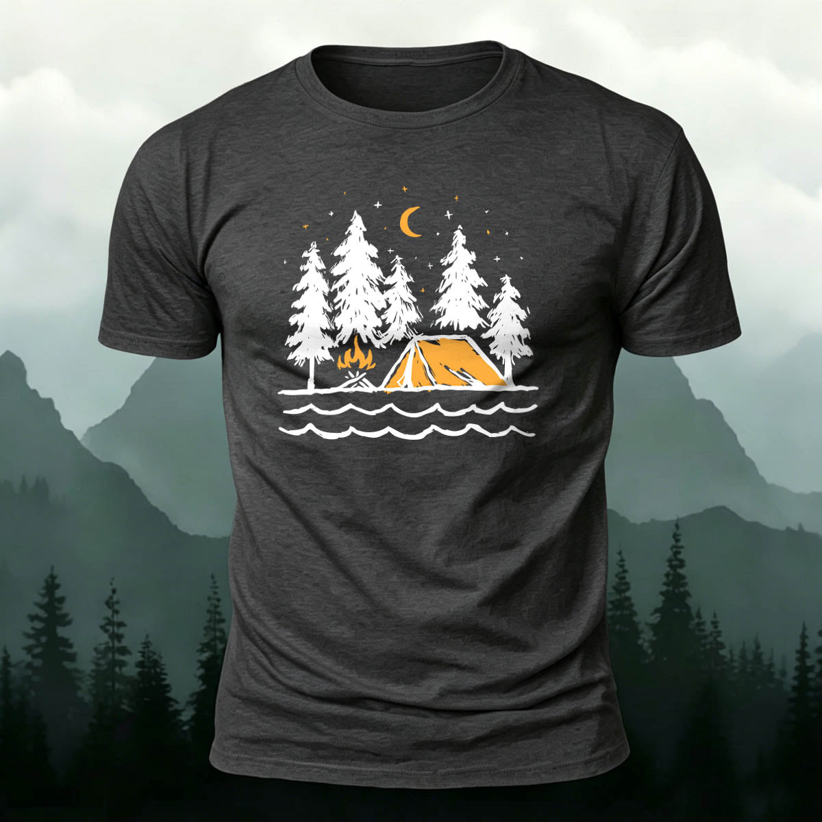Camping Cartoon Graphic Natural Premium Cotton Tee