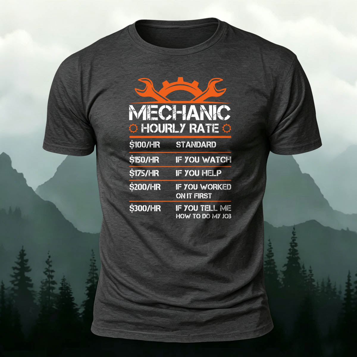 100% Cotton Fun Mechanic Hourly Rate Personalized Tee