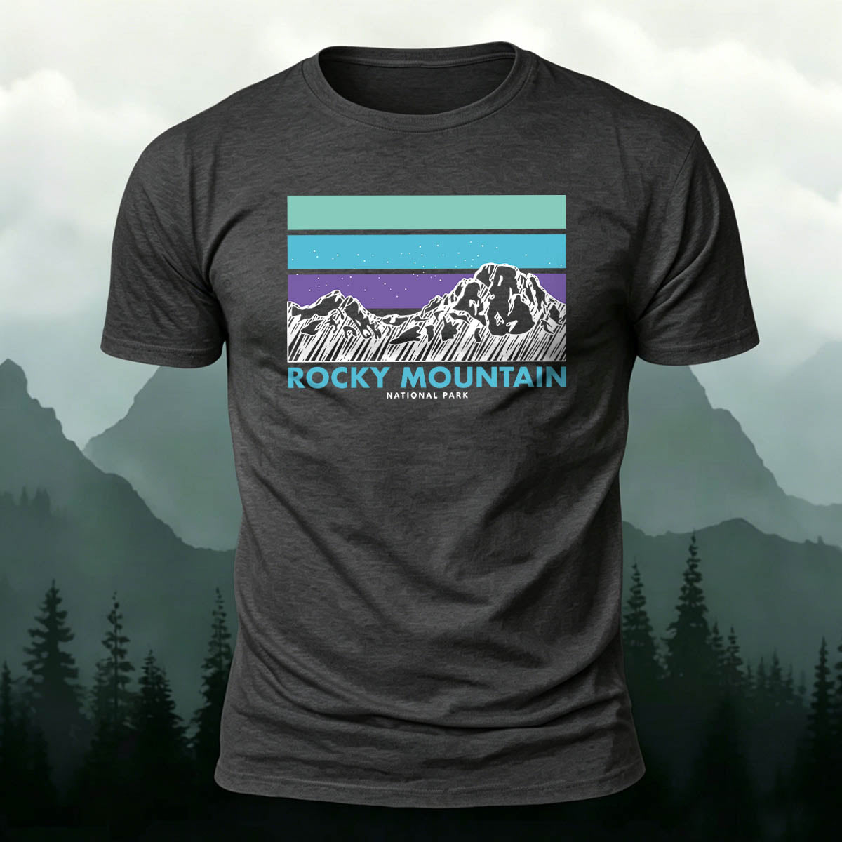 Combed Cotton Rock Mountain Print Casual T-Shirt