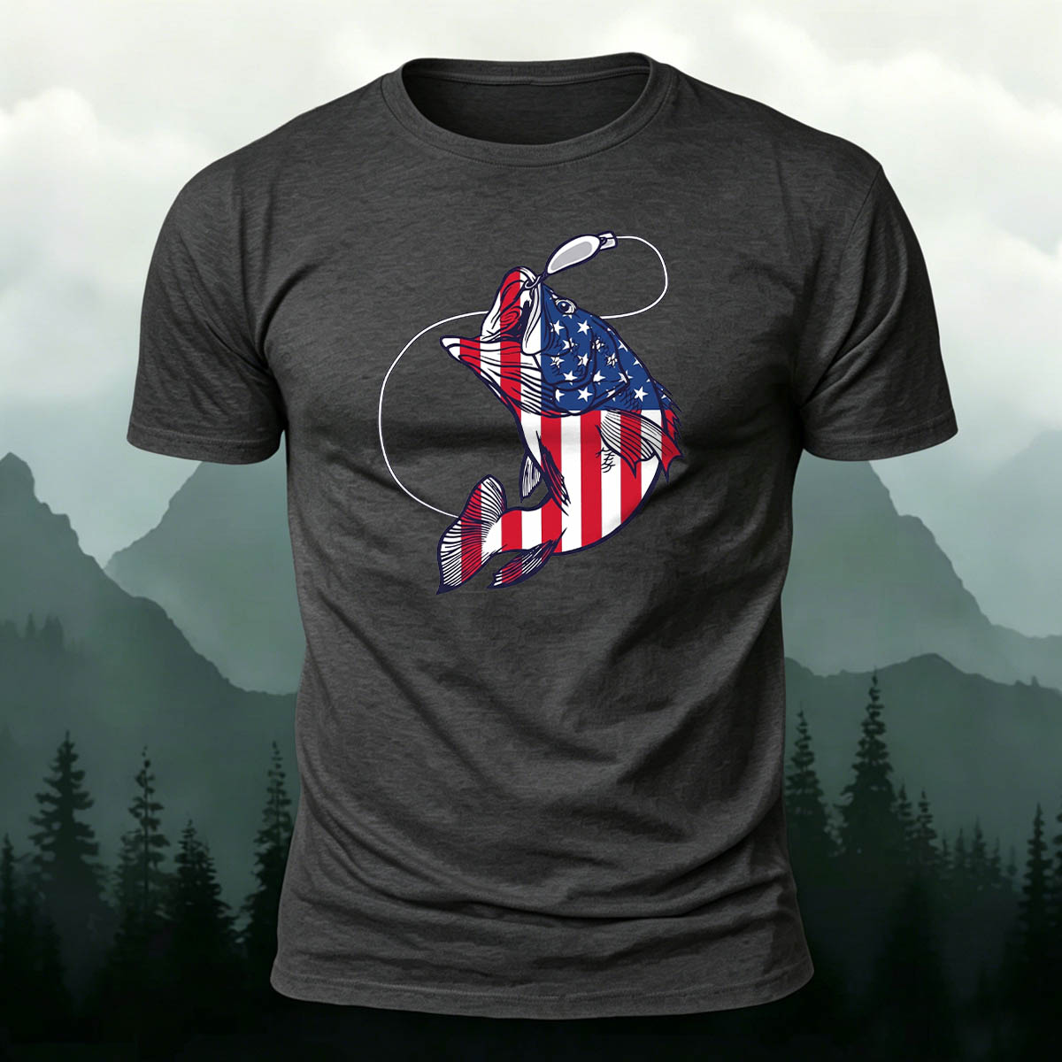 Cotton Fishing Flag Printed Casual T-Shirt