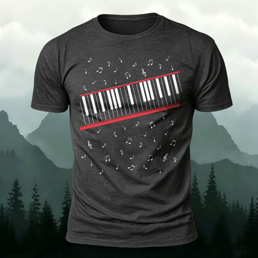 Pure Cotton Piano Keys Music Note Graphic T-Shirt