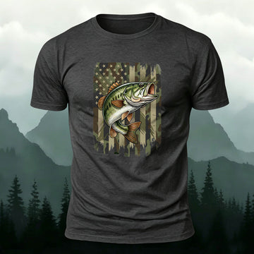 Black Bass Print Casual Versatile Cotton T-Shirt