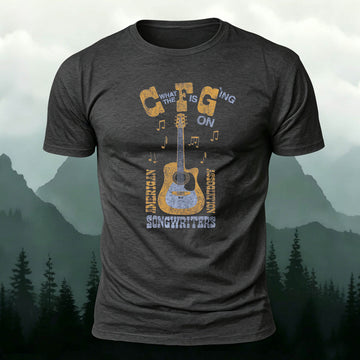 Soft Cotton Music Guitar Print Casual Round-Neck T-Shirt