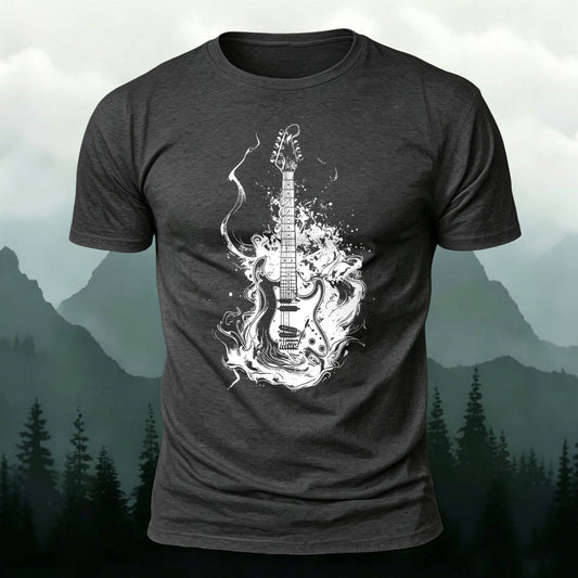 Combed Cotton Dream Guitar Print Slim-Fit Crew Neck T-Shirt