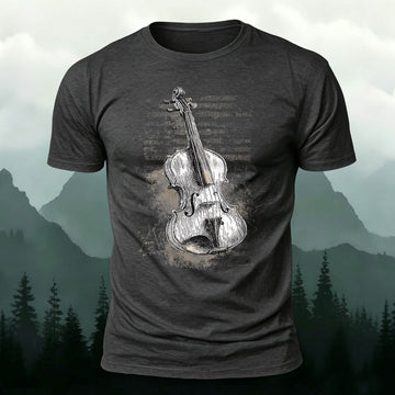 Cotton Distressed Guitar Print Fitted Crew-Neck T-Shirt