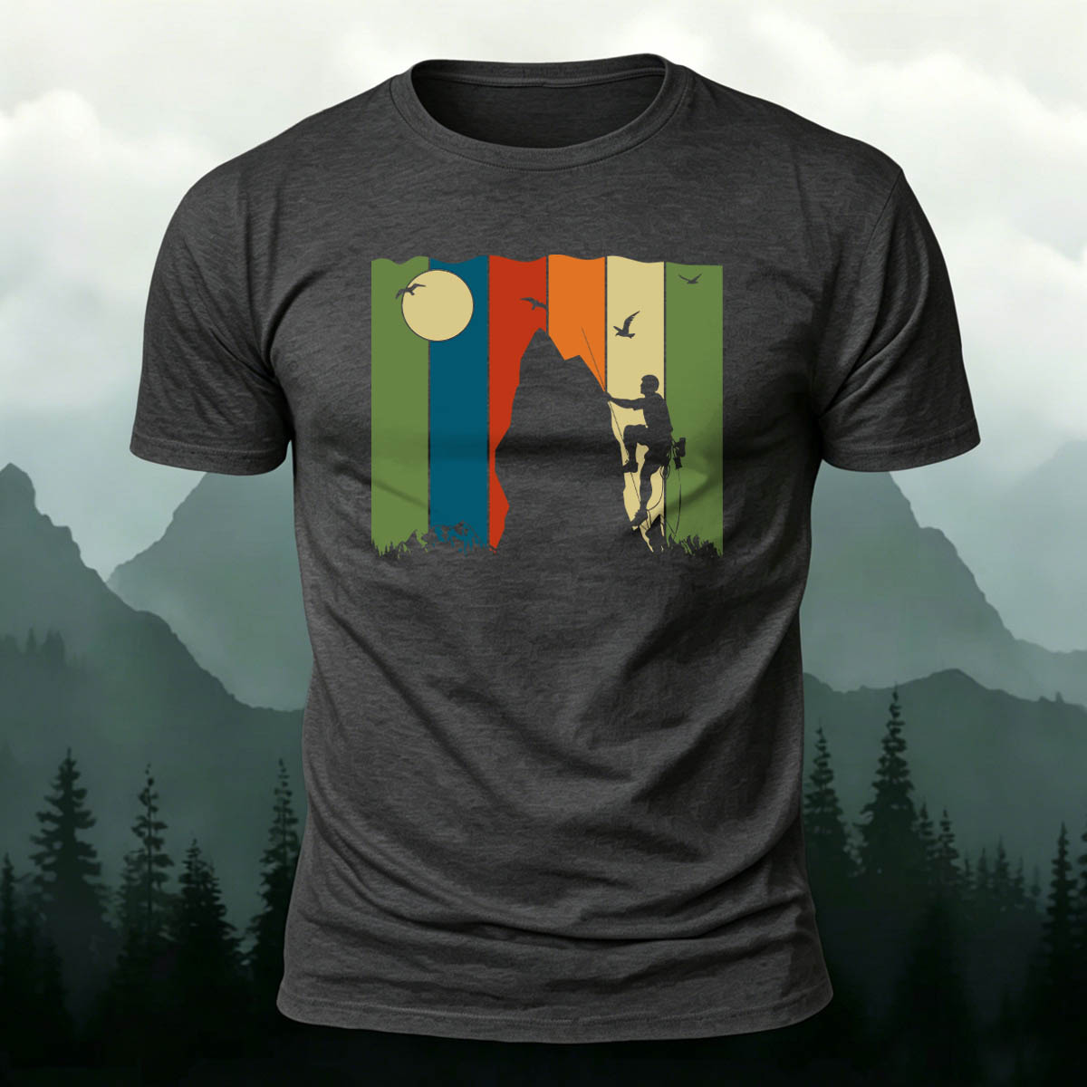 Artistic Rock Climbing Print Casual Outdoor Cotton T-Shirt