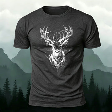 100% Cotton Deep Forest Elk Art Print Casual T-Shirt