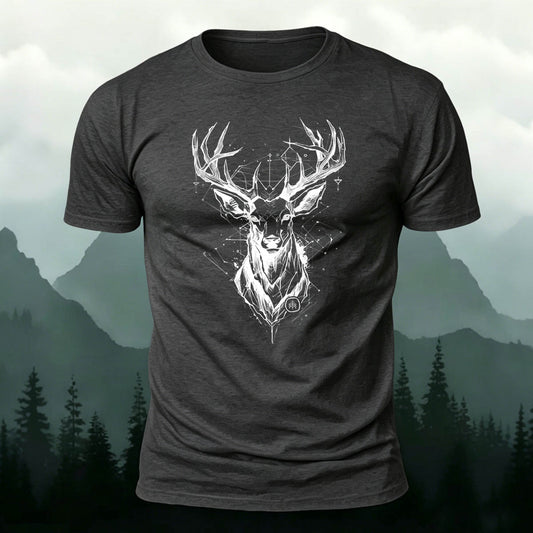 100% Cotton Deep Forest Elk Art Print Casual T-Shirt