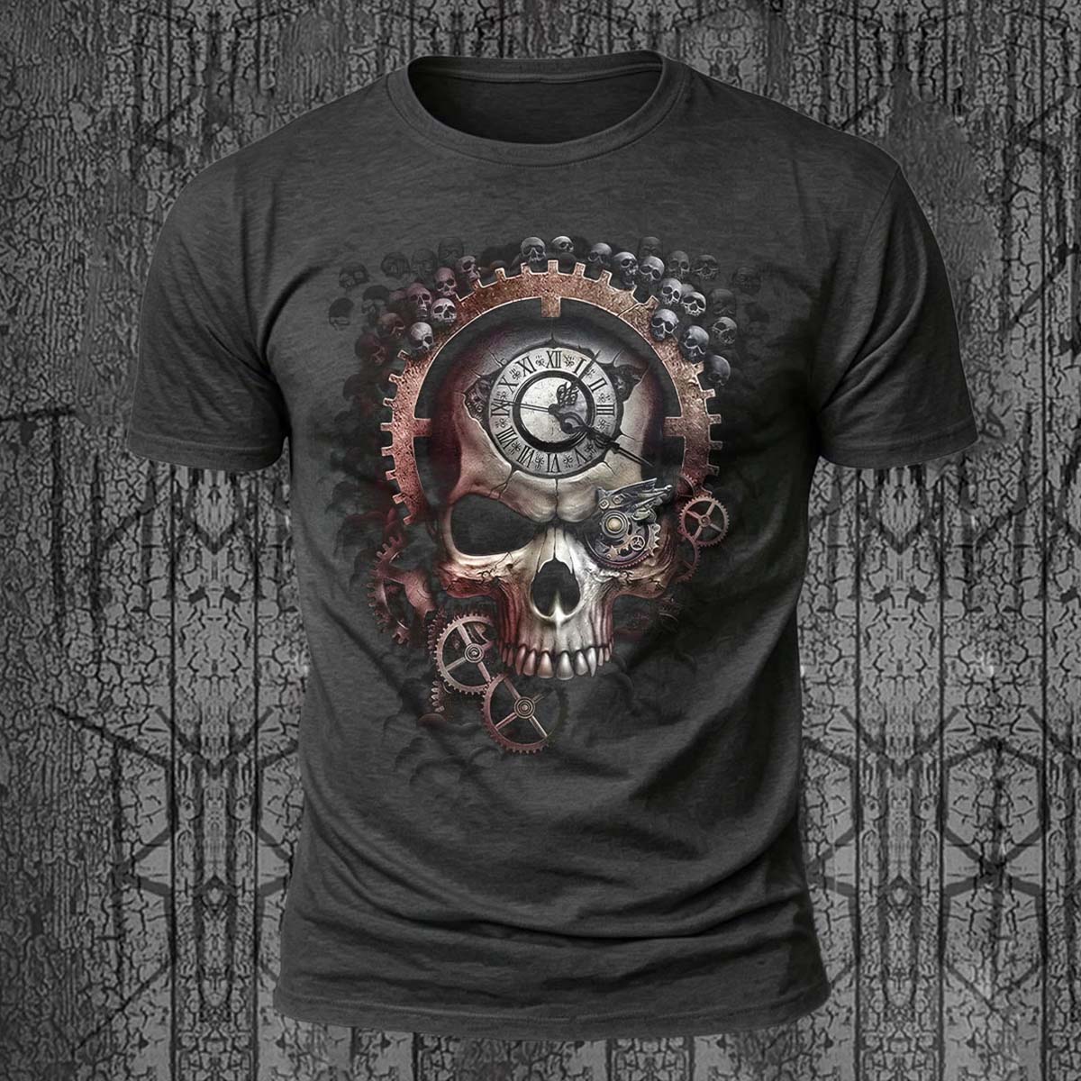 Skull Mechanical Dark Casual Comfortable Tee Dark Grey
