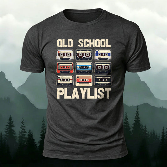Cotton Retro Radio Print Crew Neck T-Shirt