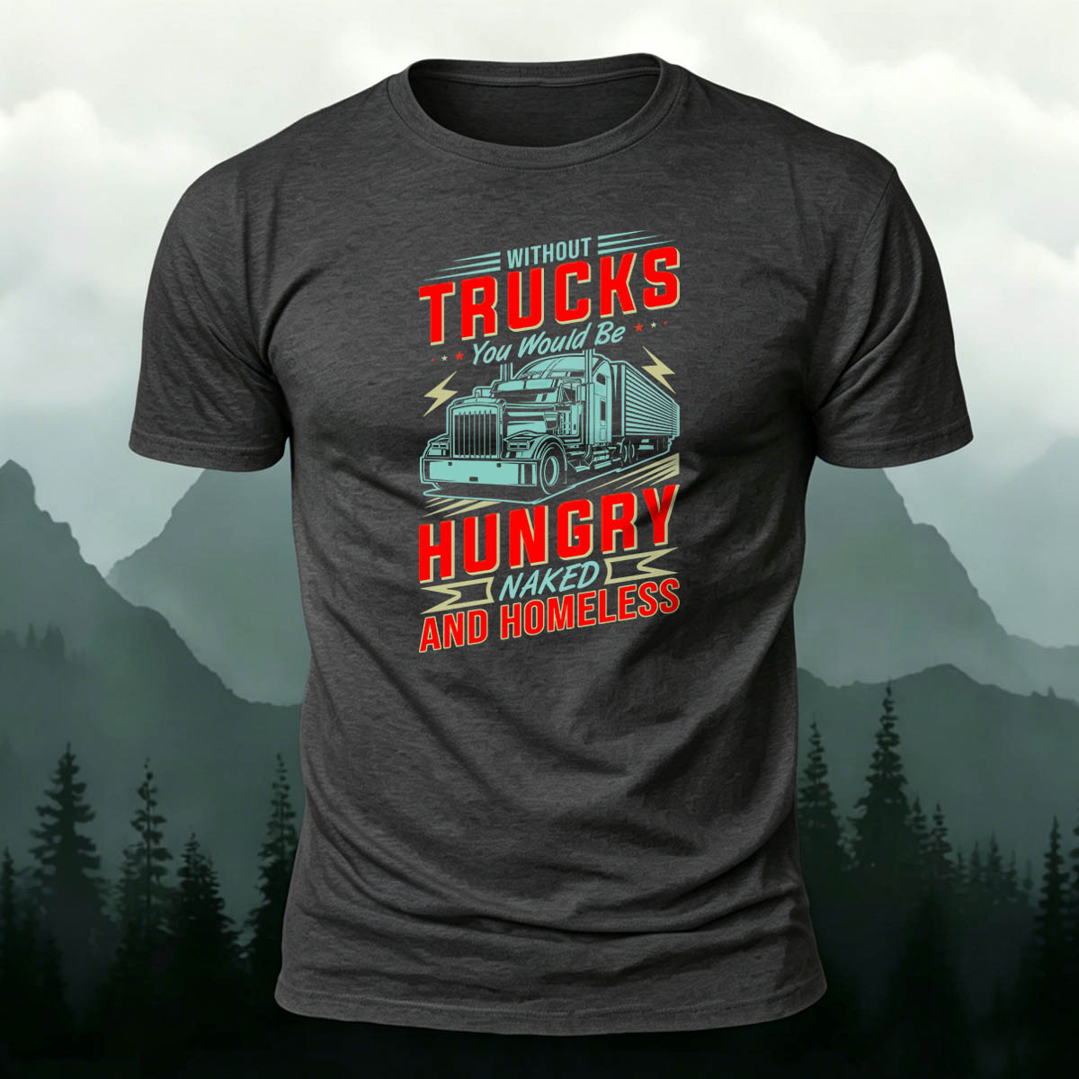 Combed Cotton Truck Driver Creative Print Casual T-Shirt