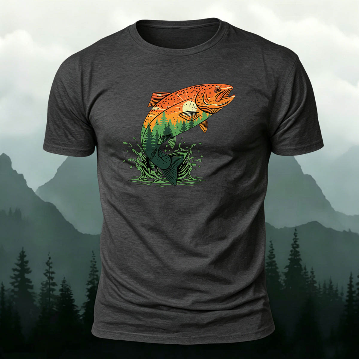 Trout Natural Print Casual Skin-Friendly T-Shirt