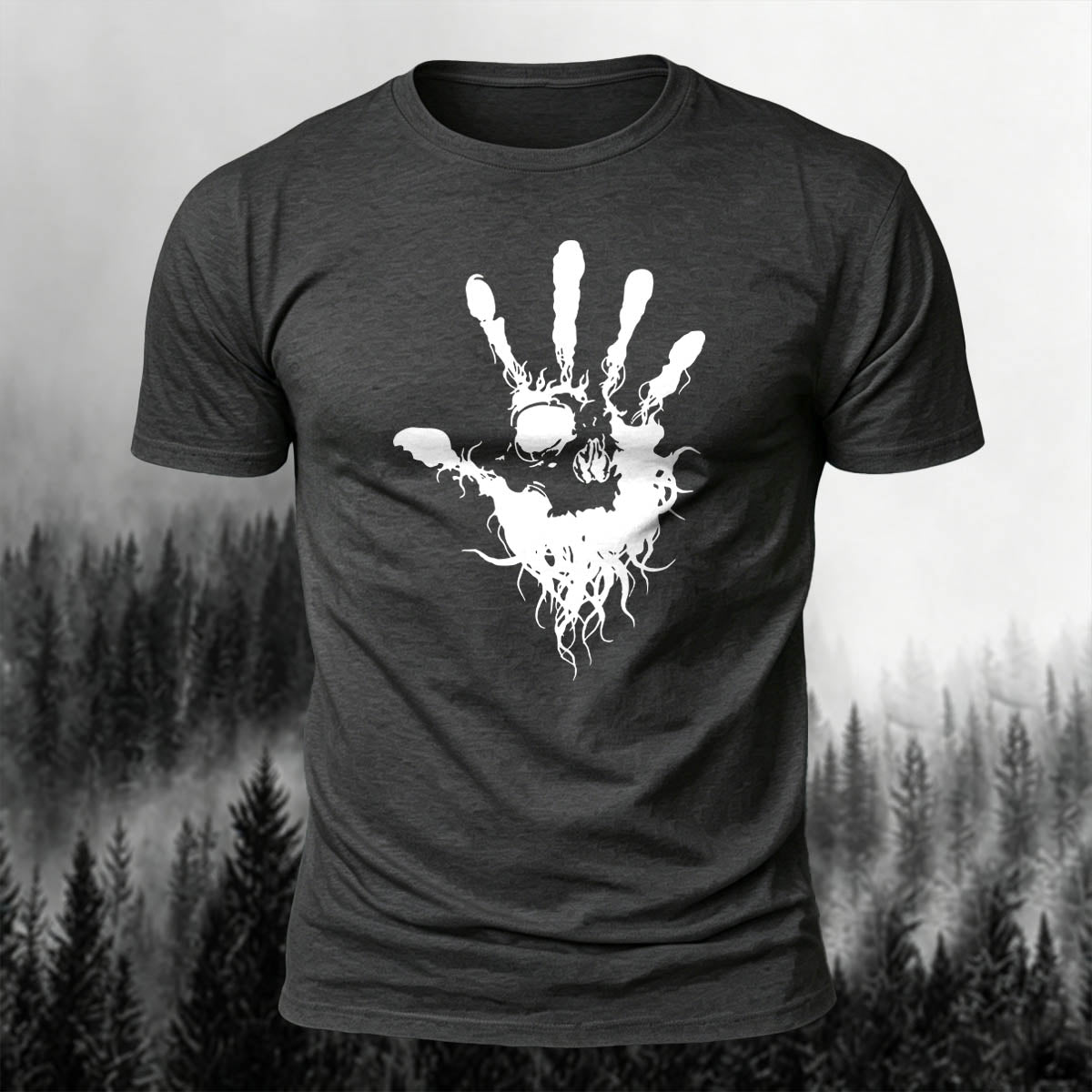 Cotton Skull Face Palm Print Outdoor T-Shirt