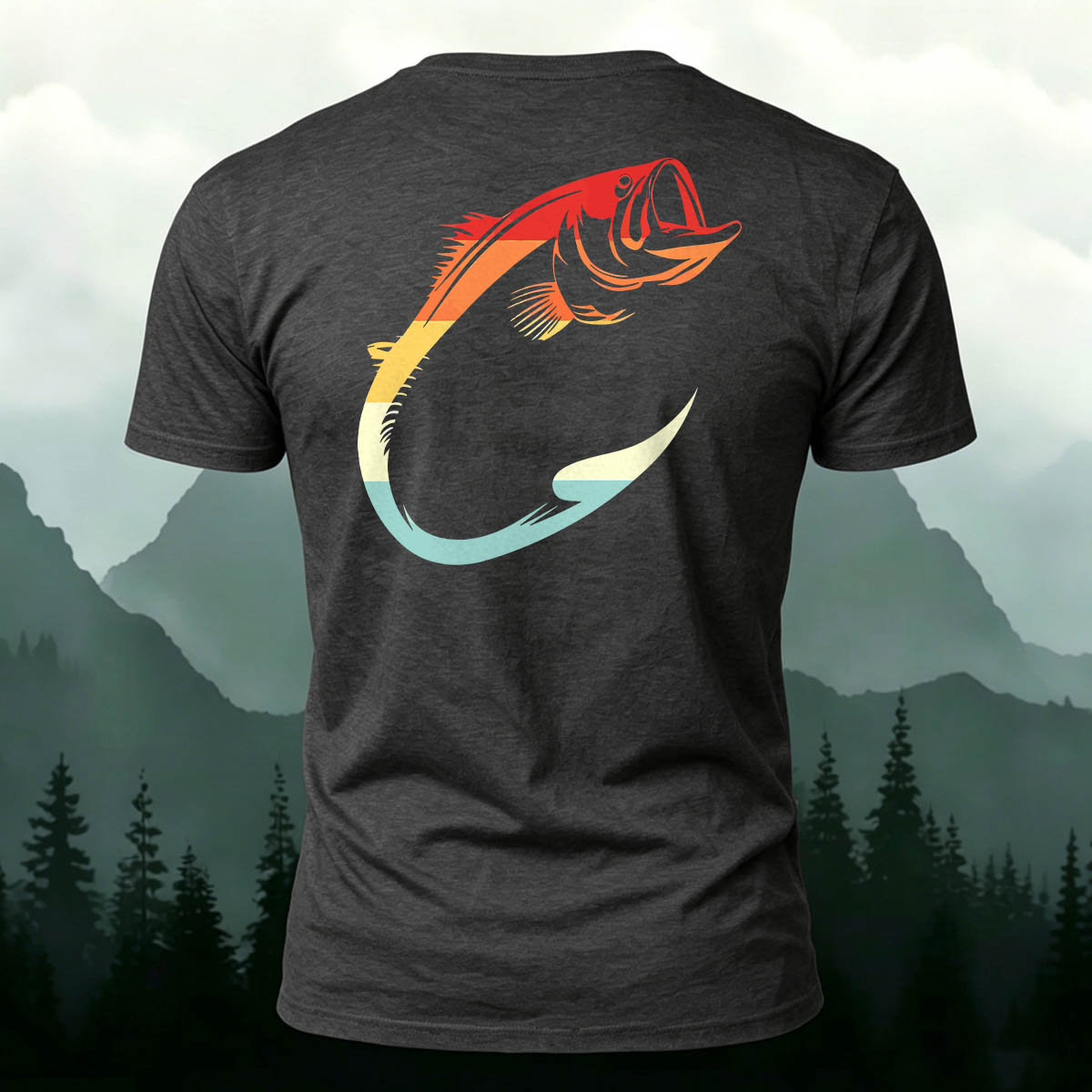 Fish Hook Print Simple Outdoor 100% Cotton T-Shirt