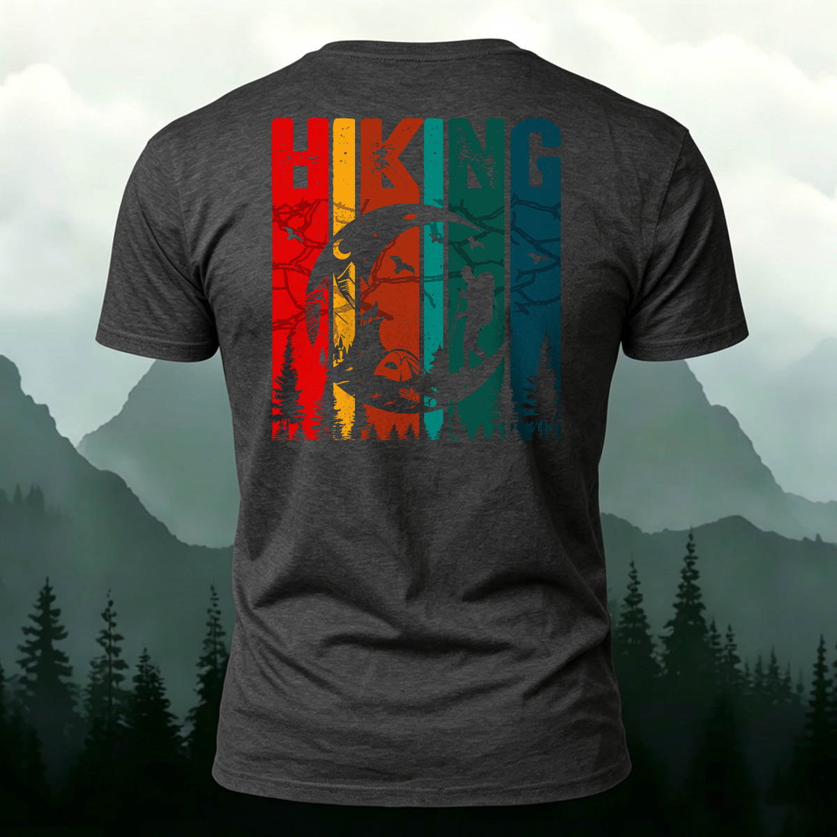 Artistic Hiking-Themed Back Print Versatile Cotton T-Shirt
