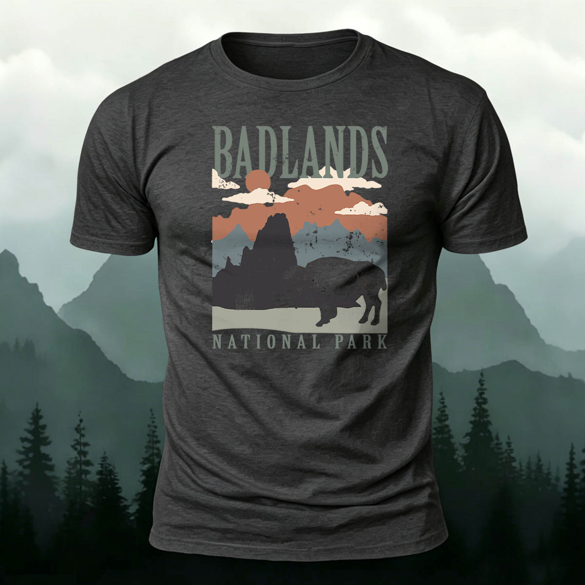 Cotton Natural Park Creative Illustration Casual T-Shirt