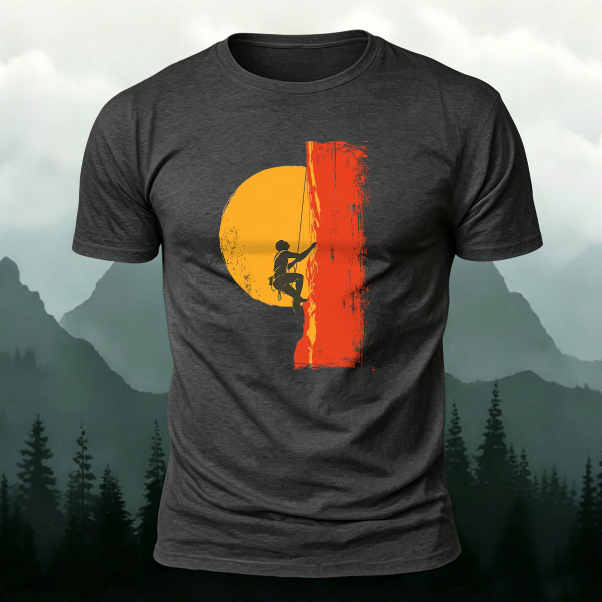 Red Sun Adventure Mountain Print Cotton T-Shirt