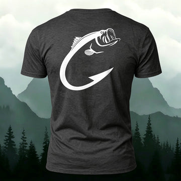 Fishing Hook Bass Print Outdoor 100% Cotton Tee