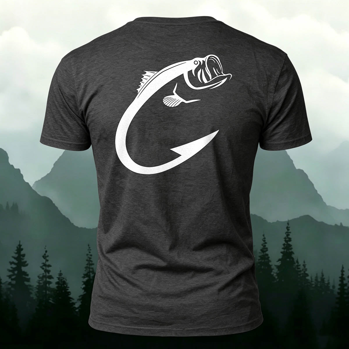 Fishing Hook Bass Print Outdoor 100% Cotton Tee