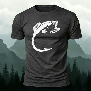 Combed Cotton Fishing Silhouette Print Versatile T-Shirt