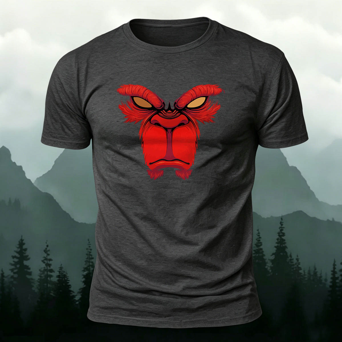 Red Angry Monkey Print 100% Cotton Crew Neck T-Shirt