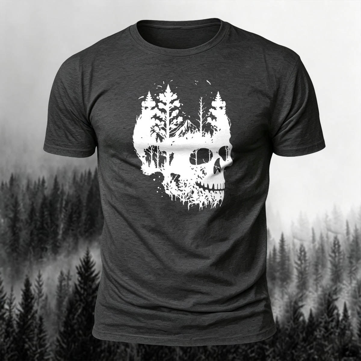 Cotton Dark Forest Skull Print Casual T-Shirt