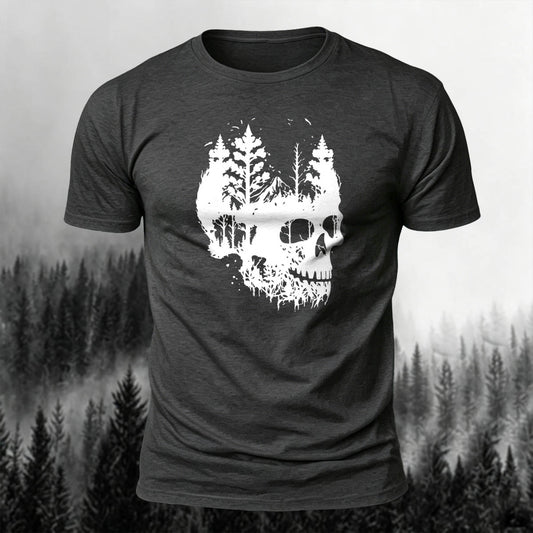 Cotton Dark Forest Skull Print Casual T-Shirt