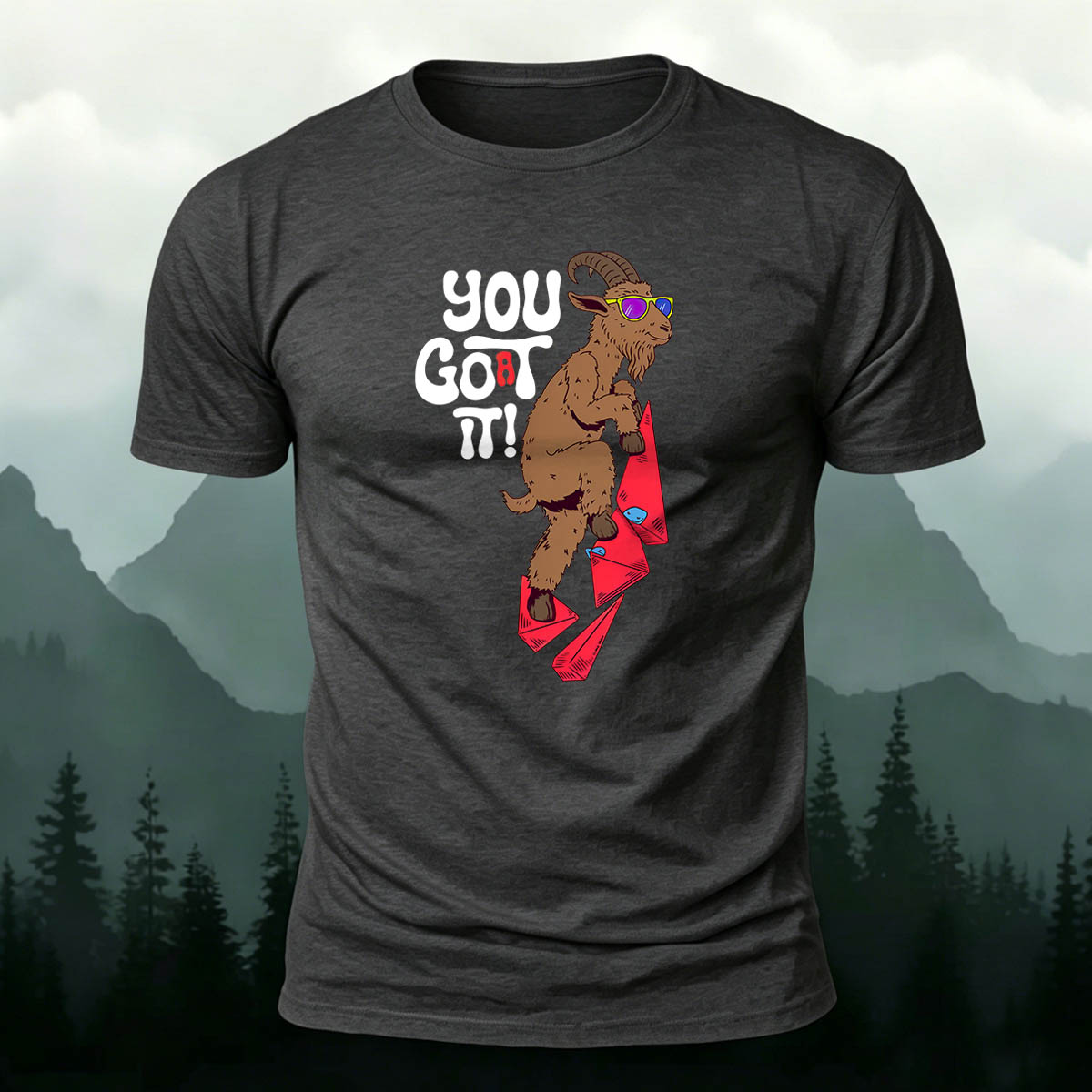 Rock-Climbing Goat Print Outdoor Cotton T-Shirt